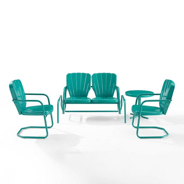 Ridgeland 4pc Outdoor Metal Conversation Set Turquoise Crosley