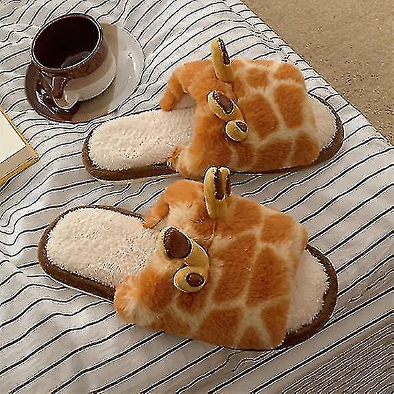 Cartoon Giraffe Cotton Slippers， Winter Indoor Outdoor Slippers For Women 38-39