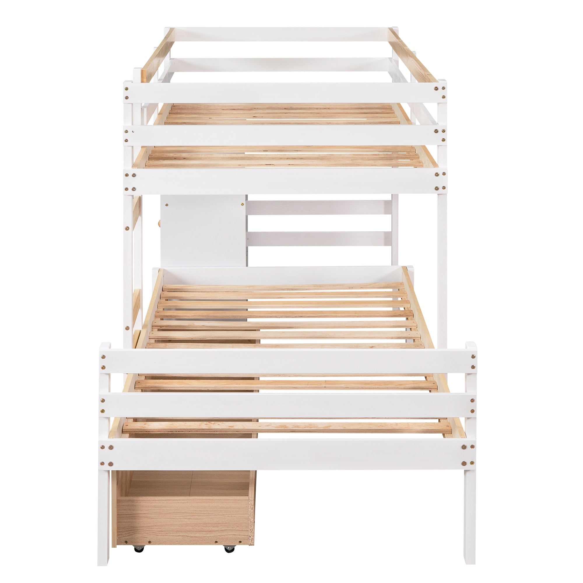 Twin over Twin Bunk Bed with Six Drawers for Kids Room, Natural