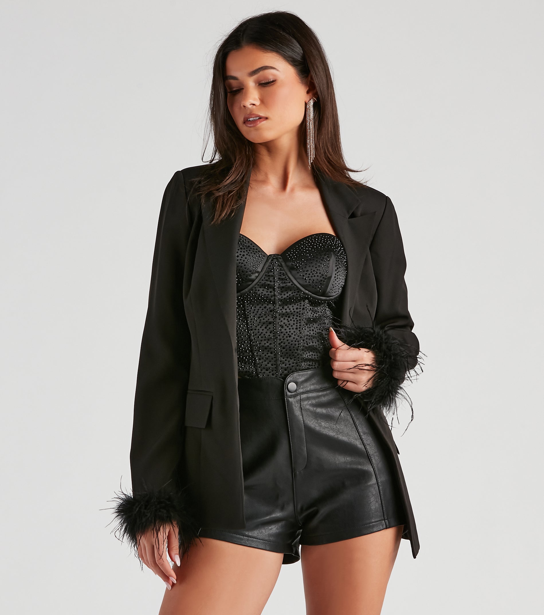 Feelin' Fancy Feather Trim Blazer