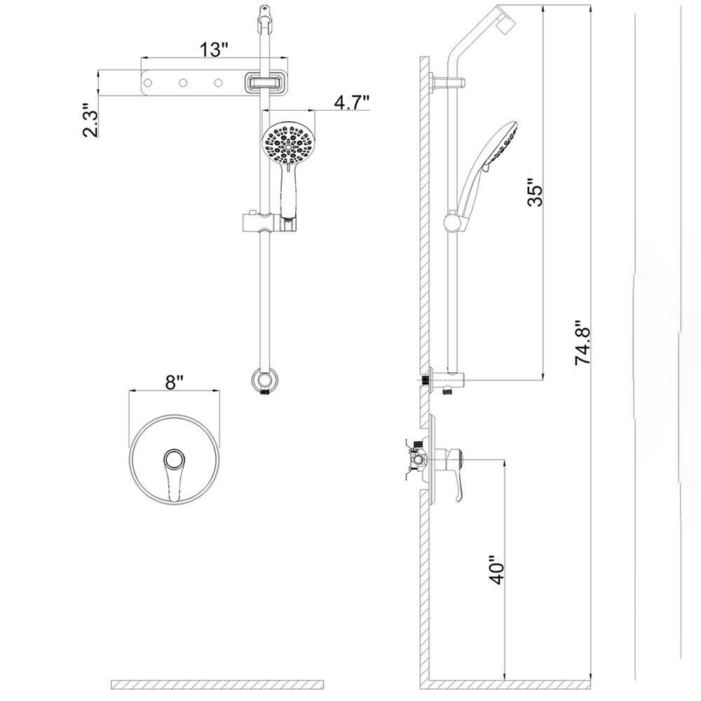 GIVING TREE 5-Spary Patterns with 3 Robe Hook 4 in. High-Pressure Wall Bar Shower Kit with Hand Shower and Valve In Chrome HDFFBT714A2-CH