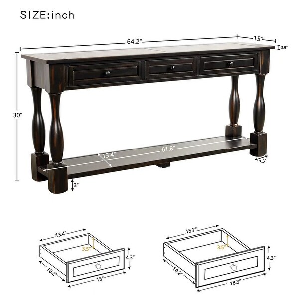 Console Table Long Sofa Table with 3 Drawers and Bottom Shelf