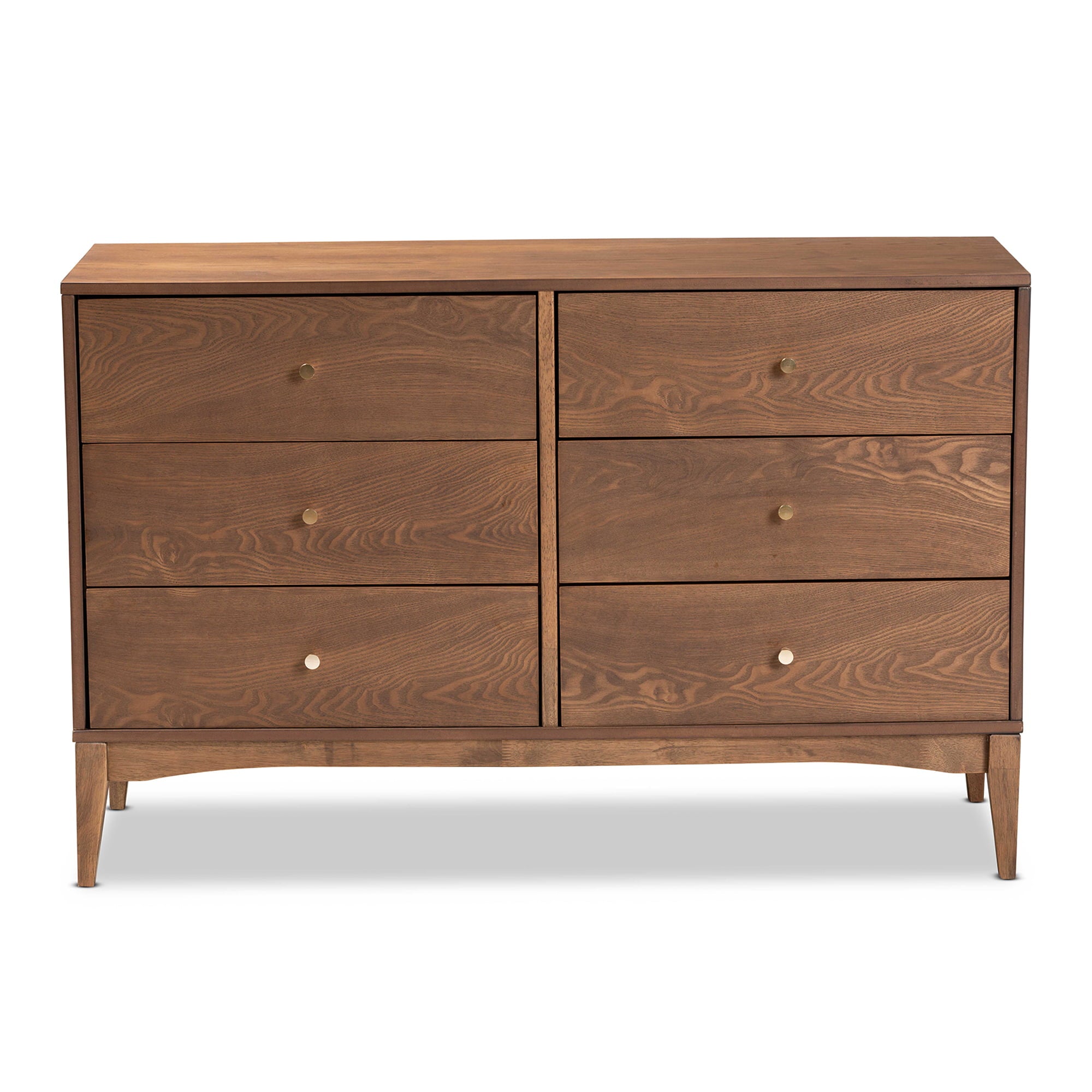 Baxton Studio Landis Mid-Century Modern Ash Walnut Finished Wood 6-Drawer Dresser