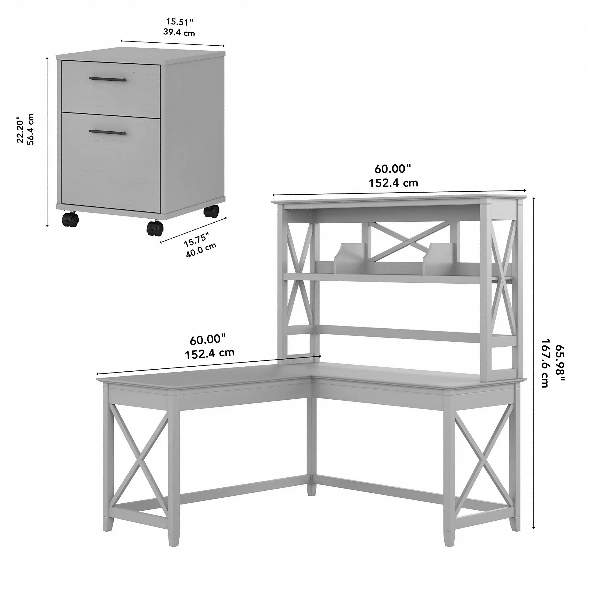 Key West Cape Cod Gray 60 Inch L Shaped Desk with Hutch and Mobile File Cabinet - Bush Furniture