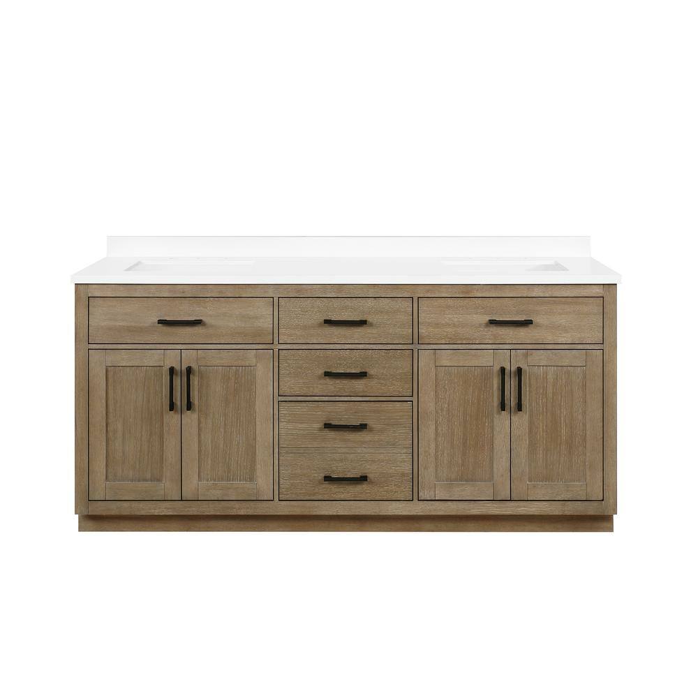 OVE Decors Bailey 72 in. Bath Vanity in Driftwood Oak with Engineered Stone Vanity Top in White with White Basin 15VVA-BAIL72-C2