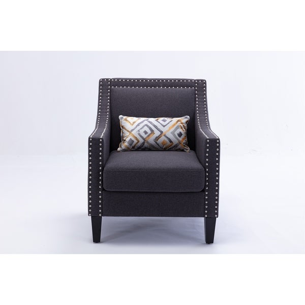 Accent Armchair Living Room Chair with Nailheads and Solid Wood Legs， Black