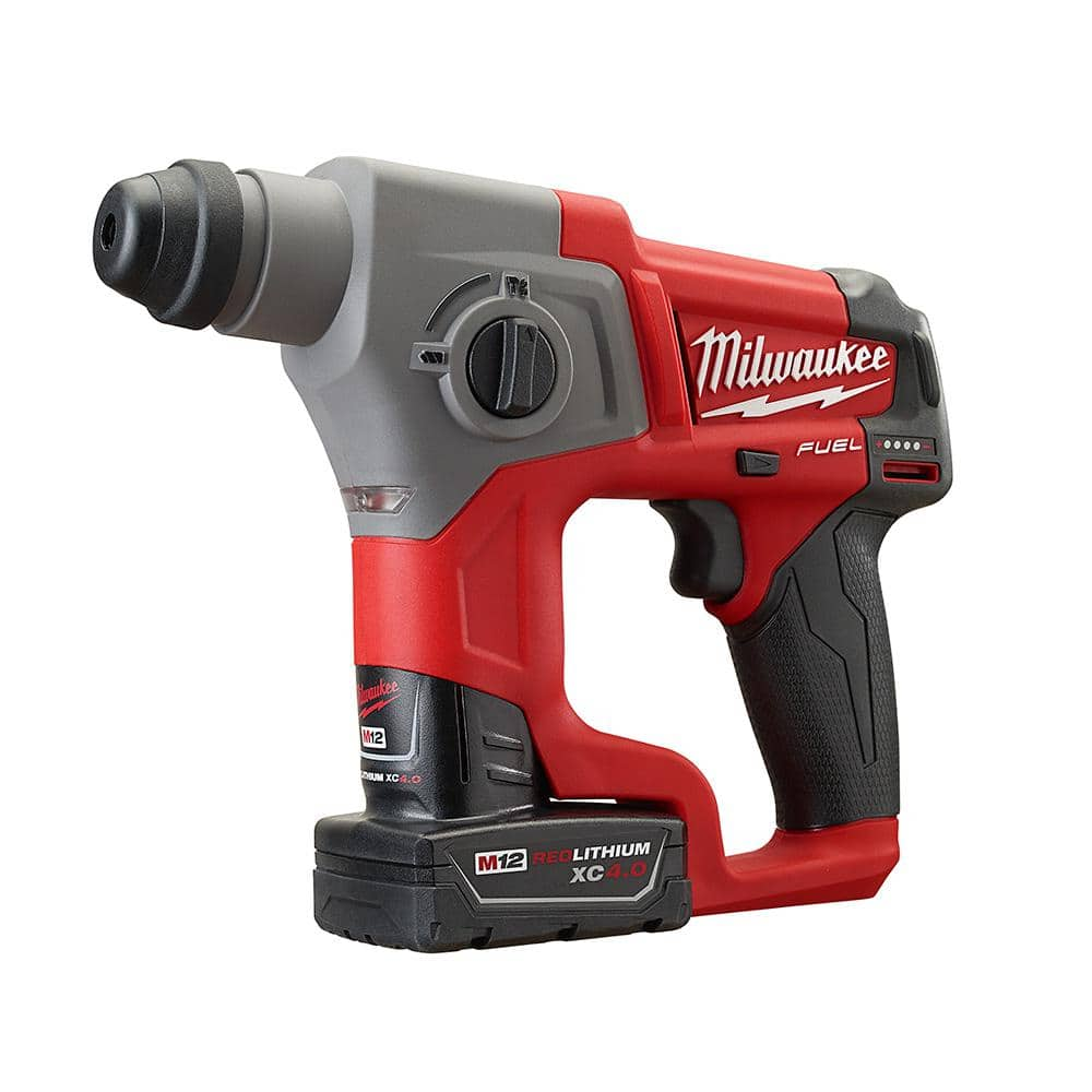 Milwaukee M12 FUEL 12V Lithium-Ion Brushless Cordless 5/8 in. SDS-Plus Rotary Hammer Kit with One 4.0Ah Battery and Bag 2416-21XC