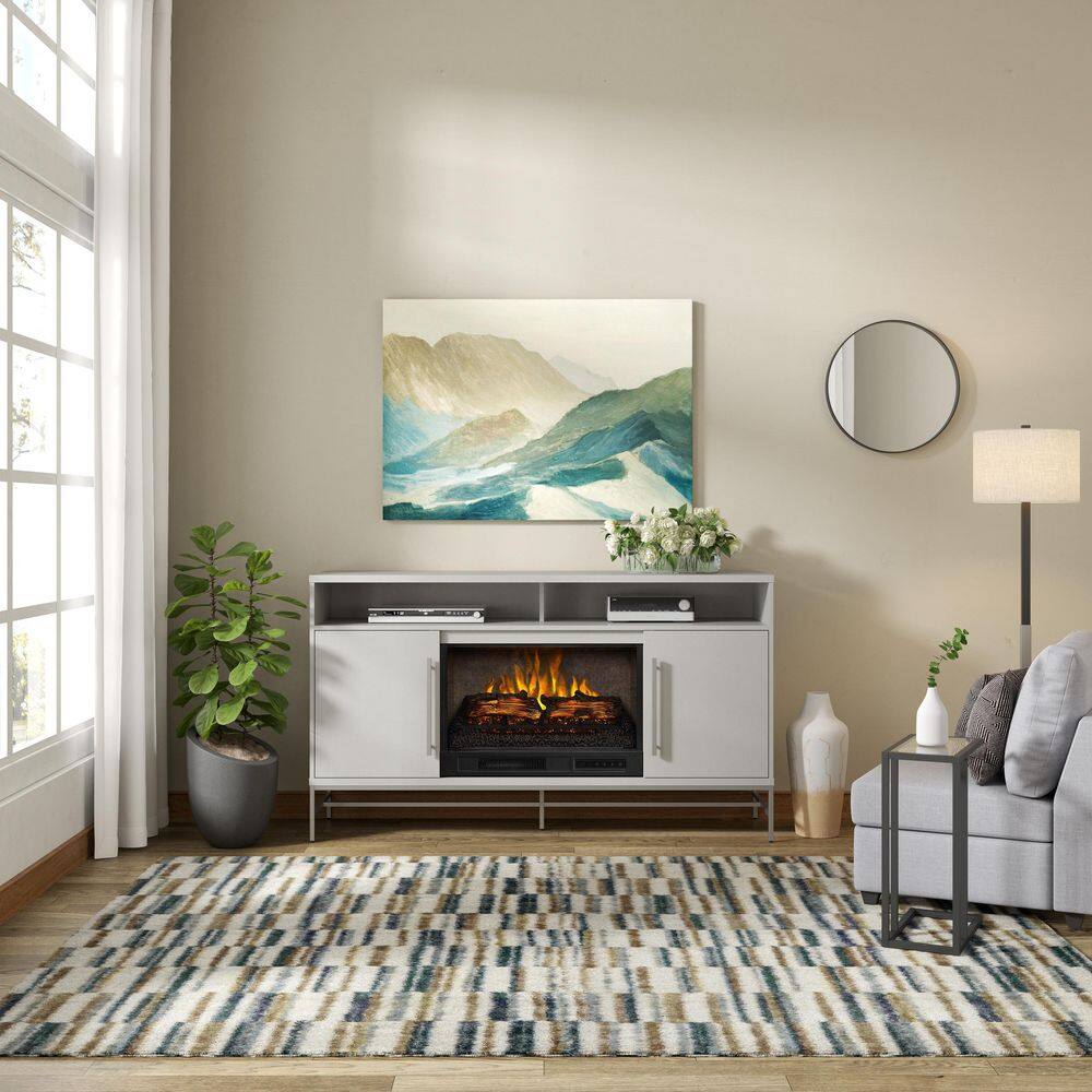 SCOTT LIVING KAPLAN 60 in. Freestanding Media Console Wooden Electric Fireplace in White HDSLFP60L-1B