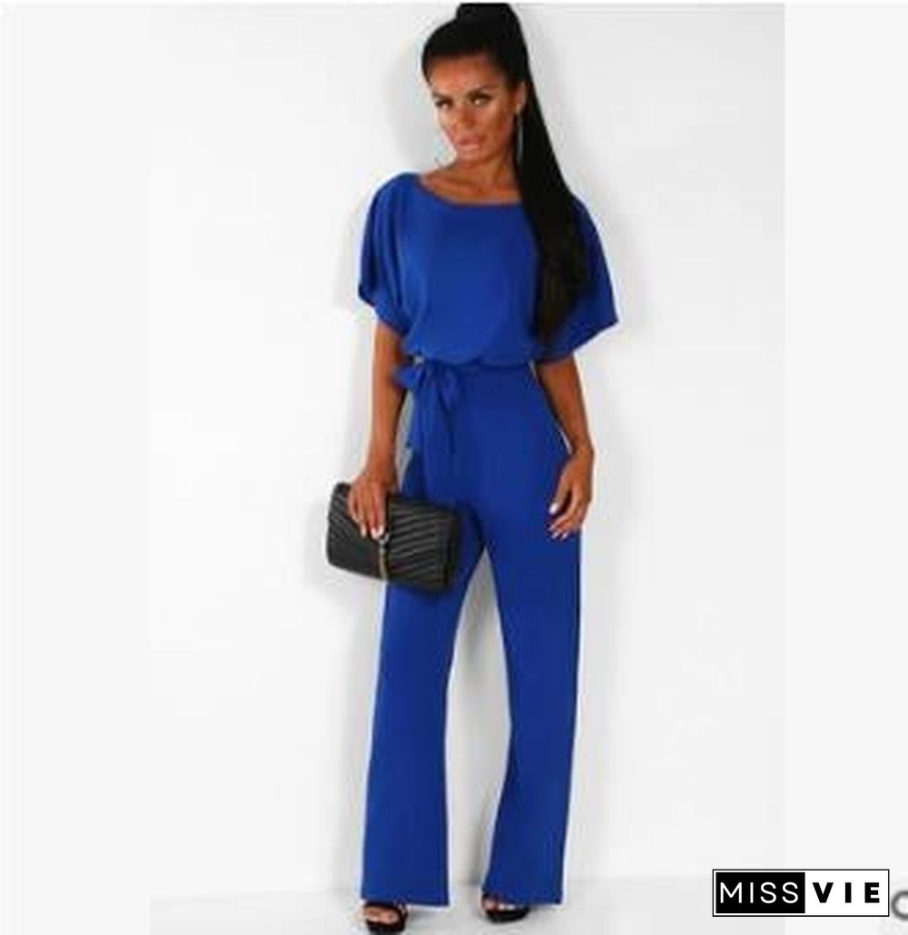 Button Lace-up Short-sleeved Jumpsuit