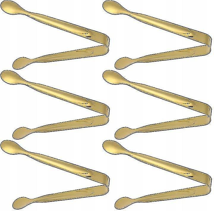 Stainless Steel Ice Tongs， Serving Tongs， Bbq Tongs， Kitchen Tongs， Sugar Tongs， Food Cookie Tongs， 6pcs Party Bar (gold)