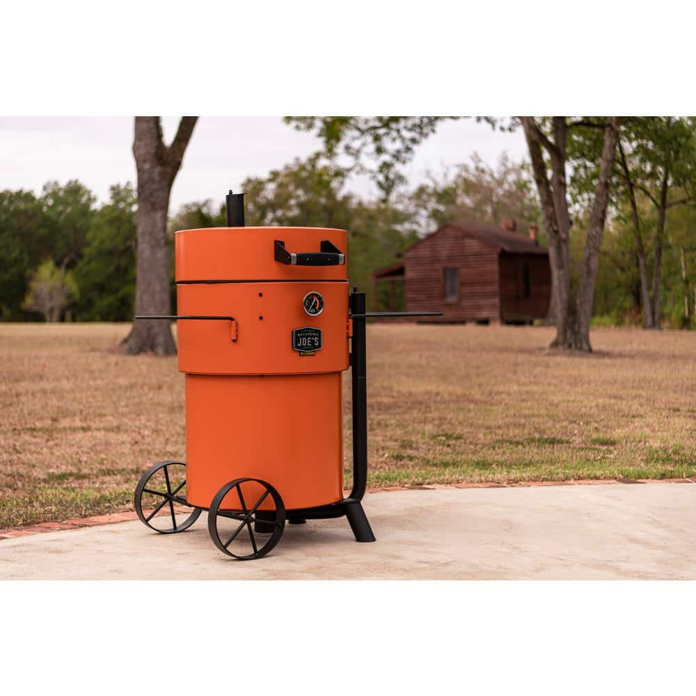 OKLAHOMA JOE'S Bronco 284 sq. in. Drum Charcoal Smoker and Grill in Orange with Cover 22202159