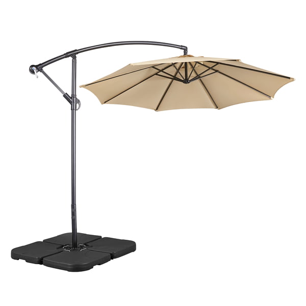 SmileMart 9Ft Patio Offset Cantilever Umbrella + 4PCS Fillable Patio Umbrella Base Stand,Tan