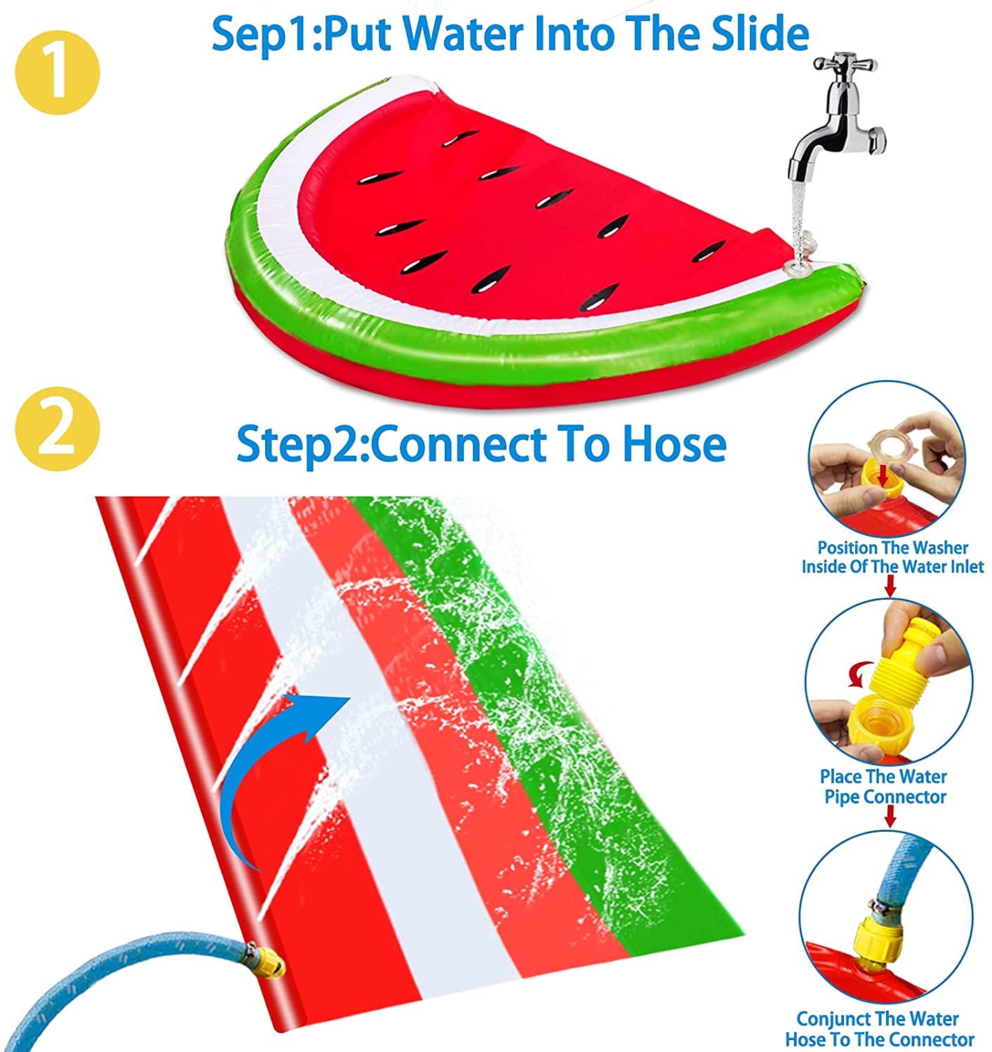 Intera 16 Ft Watermelon Slip Slide Lawn Water Slides with Sprinkler Inflatable Crash Splash Pad Outdoor Water Toys for Kids Toddlers Children Backyard Summer Beach Swimming Pool Games Party Toys