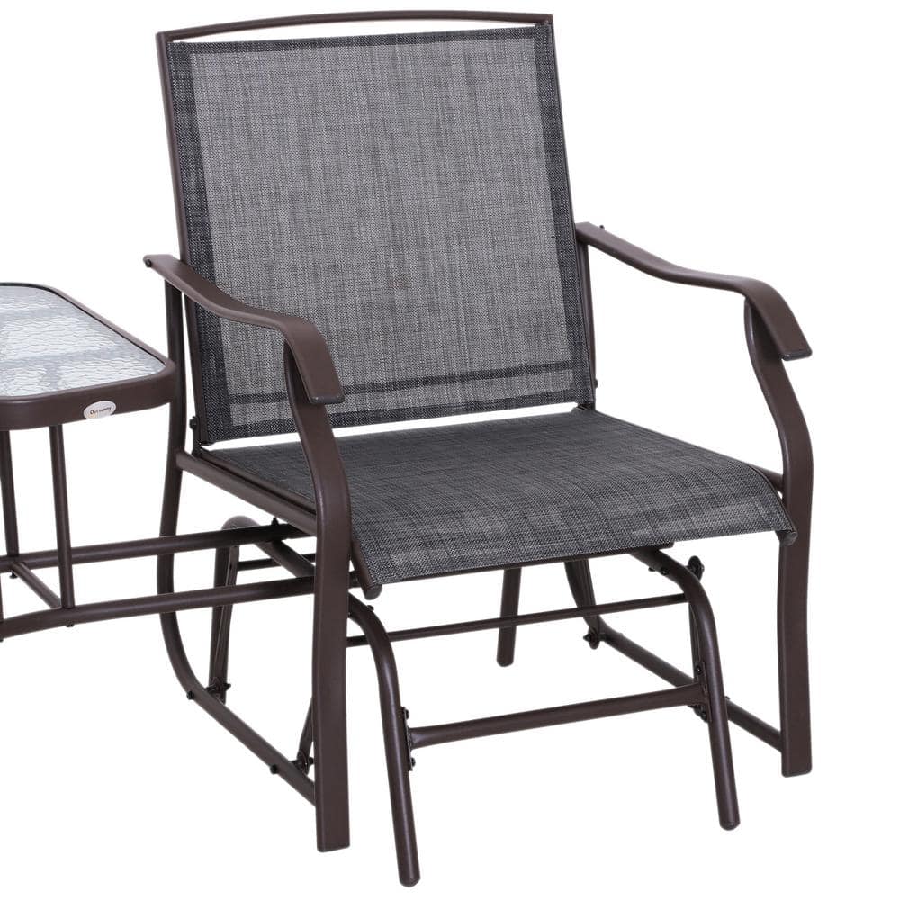 Outsunny 3-Piece Metal Frame Sling Grey Fabric Patio Conversation Set Double Rocker Chair with Center Coffee Table 84A-084