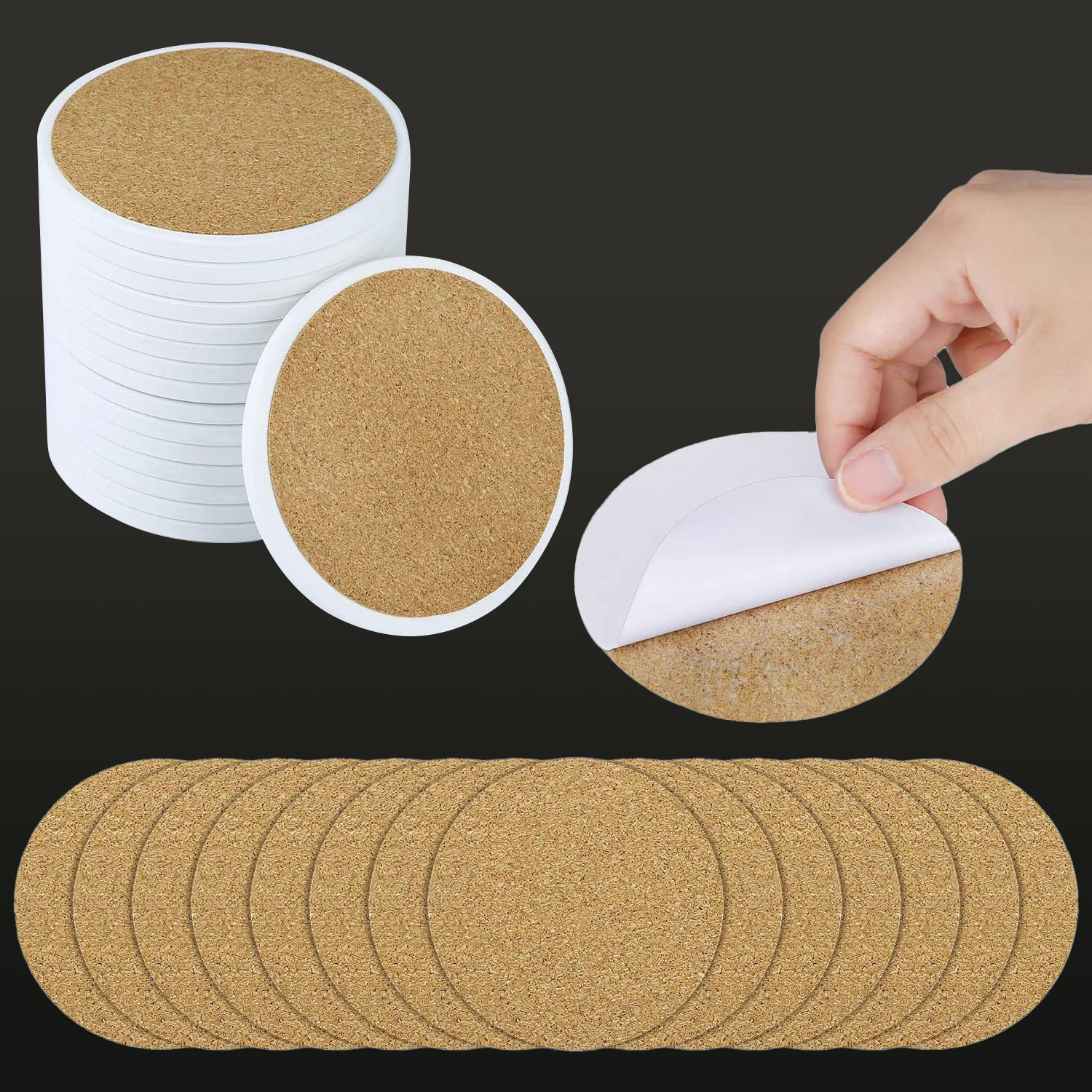 VING 144 Pack Sublimation Blanks Round Ceramic Tiles Coasters 4.25In Coffee Cup Mat Heating Press Thermal Transfer Crafts with Cork Backing Pads