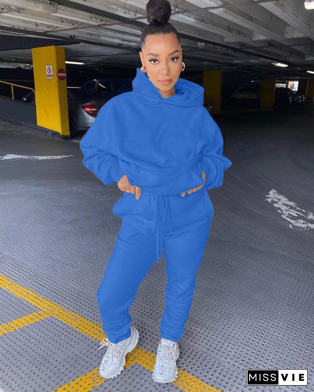 Solid Color Long Sleeve Hoodie Sweatpants Two-piece Set