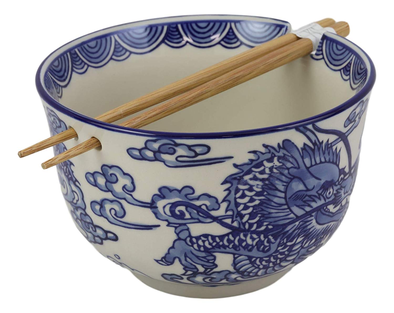 Ebros Ming Dragon Ramen Soup Bowl With Built In Chopsticks Rest and Chopstick