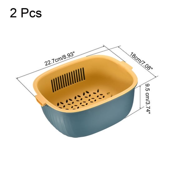 2PCS Kitchen Food Strainer Bowl Plastic Double Layered Drain Basket - 22.7 x 18 x 9.5 cm