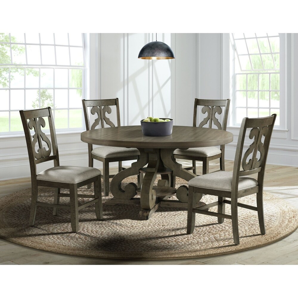 Picket House Furnishings Stanford Round 5PC Dining Set Table   Four Chairs