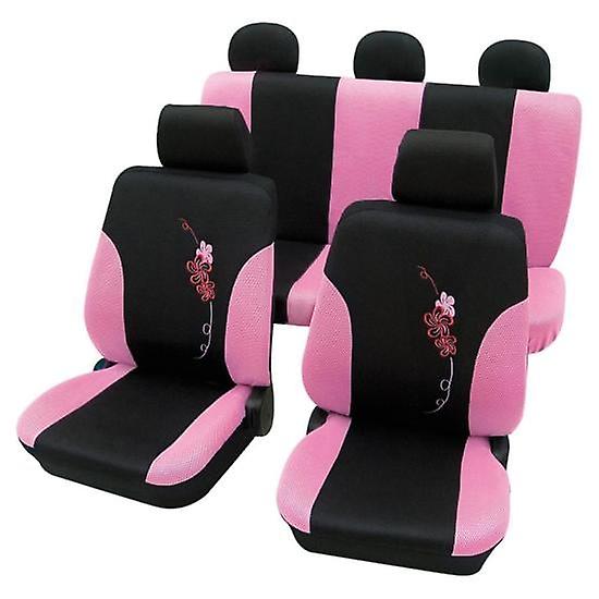 Girly Car Seat Covers Lady Pink andamp; Black Flower pattern For Skoda Felicia