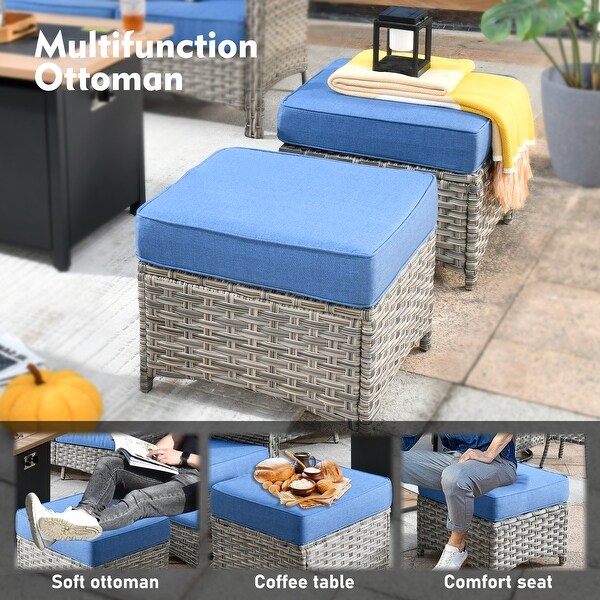 OVIOS 5 Pieces Outdoor Wicker Curved Swivel Chair Set With Ottoman