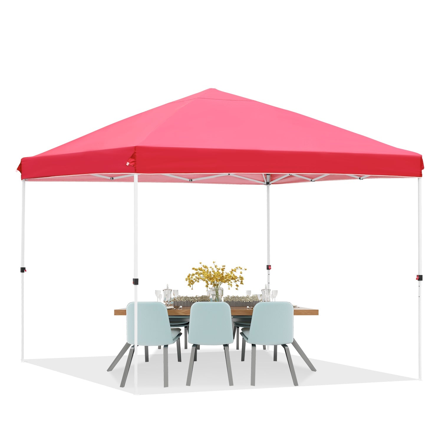 Ainfox 10' x 10' Pop up Canopy Tent Outside Canopy, One Push Tent Canopy with Wheeled Carry Bag, Extra 8 Stakes and 4 Ropes,Red