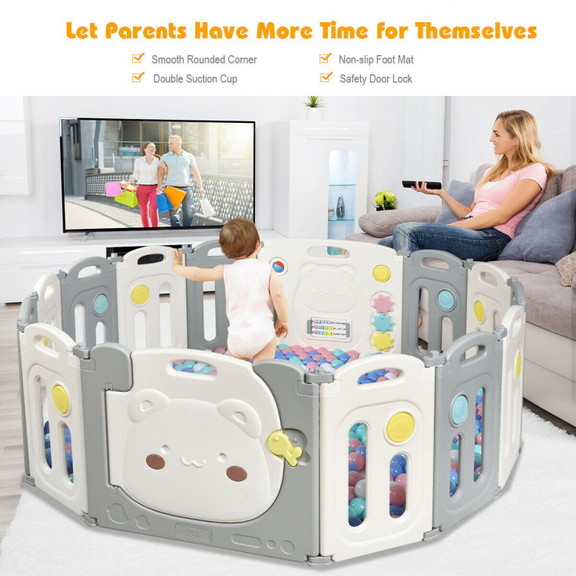 Costway 74962081 14 Panel Foldable Baby Playpen Sa...