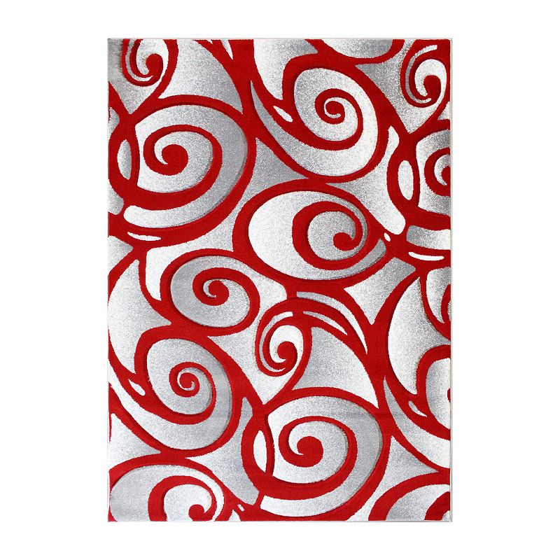 Masada Rugs Masada Rugs DaVincii Collection 8'x10' Red， White and Gray Modern Woven Area Rug， Hand Carved Sculpting -Design D241