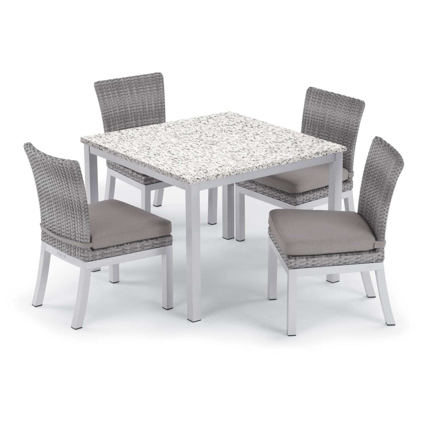 Argento 5 Piece Wicker Patio Dining Set W/ 39 Inch Square Lite-Core Ash Table， Side Chairs and Stone Cushions By Oxford Garden