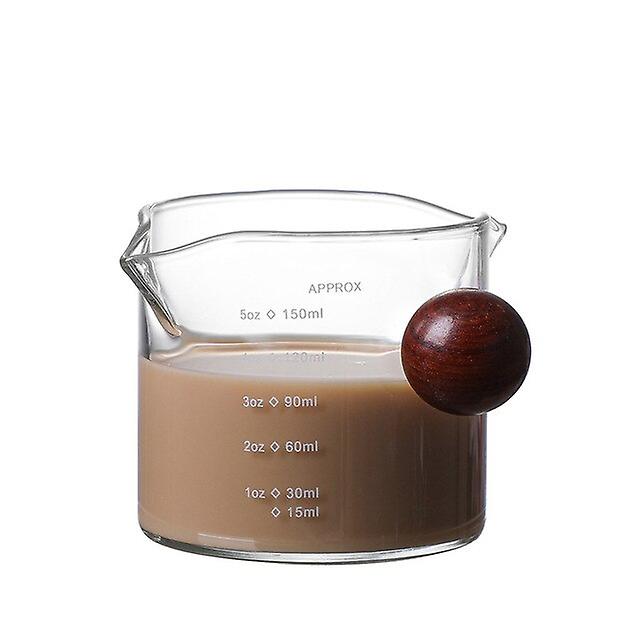 50/75/100/150ml Wood Handle Glass Espresso Measuring Cup Double/single Mouth Milk Jug Coffee Supplies Clear Kitchen Measure Mug