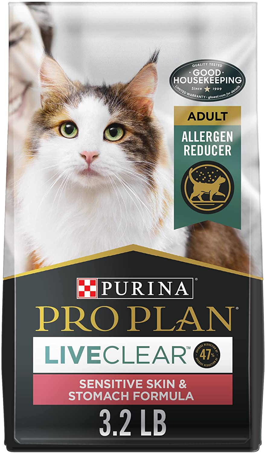 Purina Pro Plan Allergen Reducing， High Protein Dry Cat Food， LIVECLEAR Turkey and Oatmeal Formula - 3.2 lb. Bag