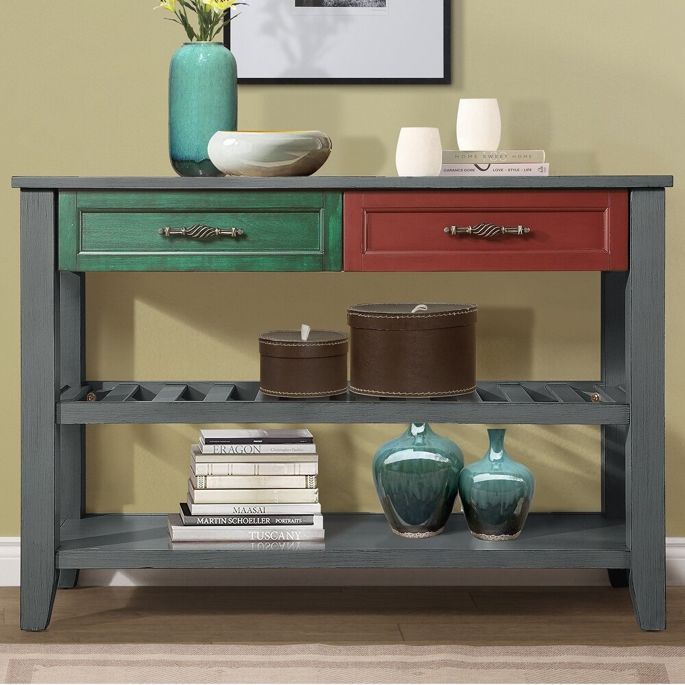 Gray Console Table Entryway Sofa Table with Drawers and Shelves