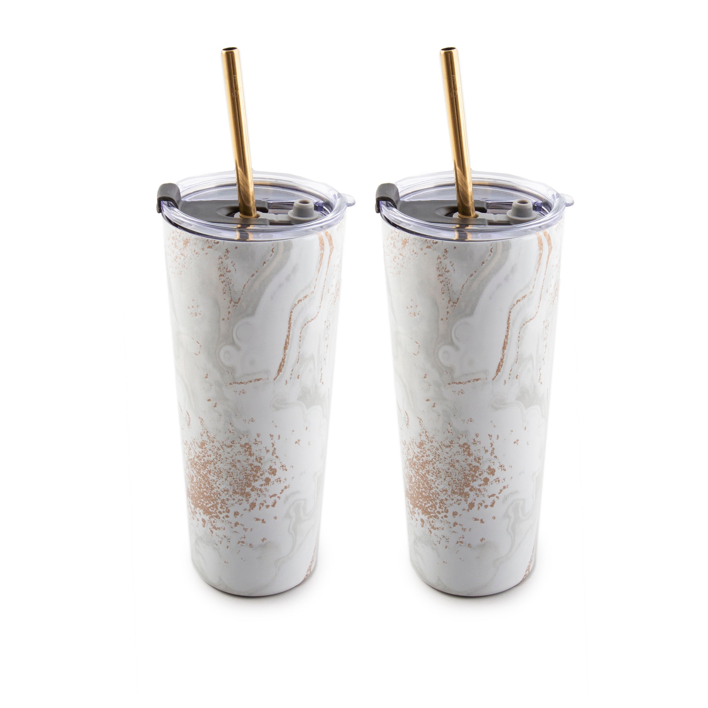 24 Oz White Geo Insulated Tumblers, Set Of 2