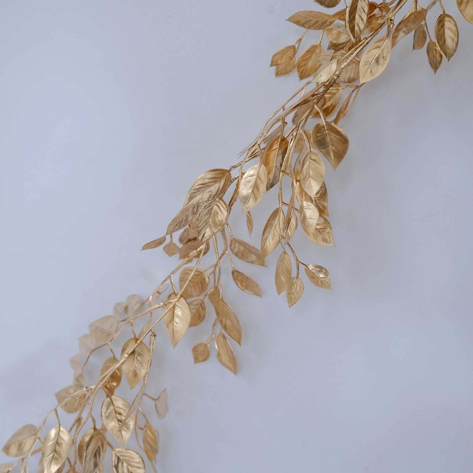 Metallic Gold Magnolia Leaf Table Garland, DIY Craft Hanging Vine Wreath - 6ft