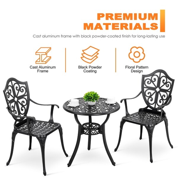 NUU GARDEN 3piece Black Cast Aluminum Patio Bistro Set