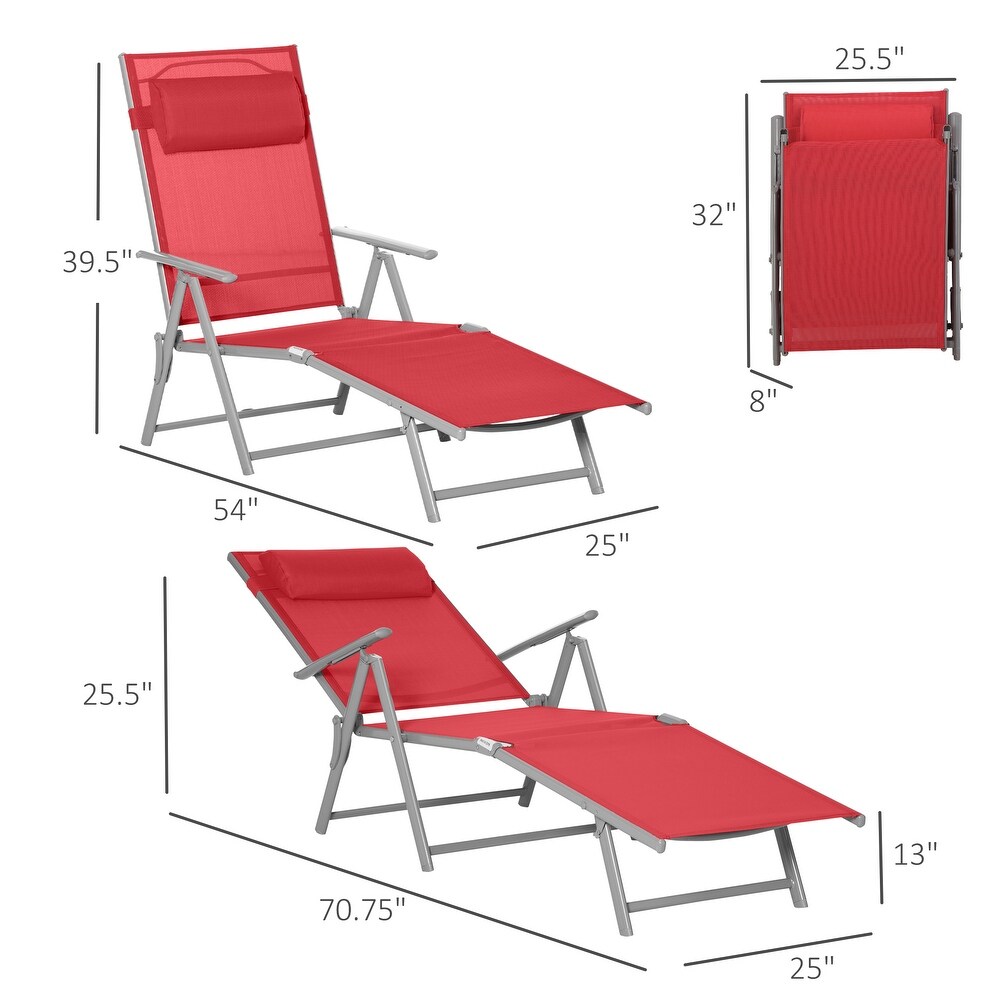 Outsunny Steel Fabric Outdoor Folding Chaise Lounge Chair Recliner with Portable Design   Adjustable Backrest   White