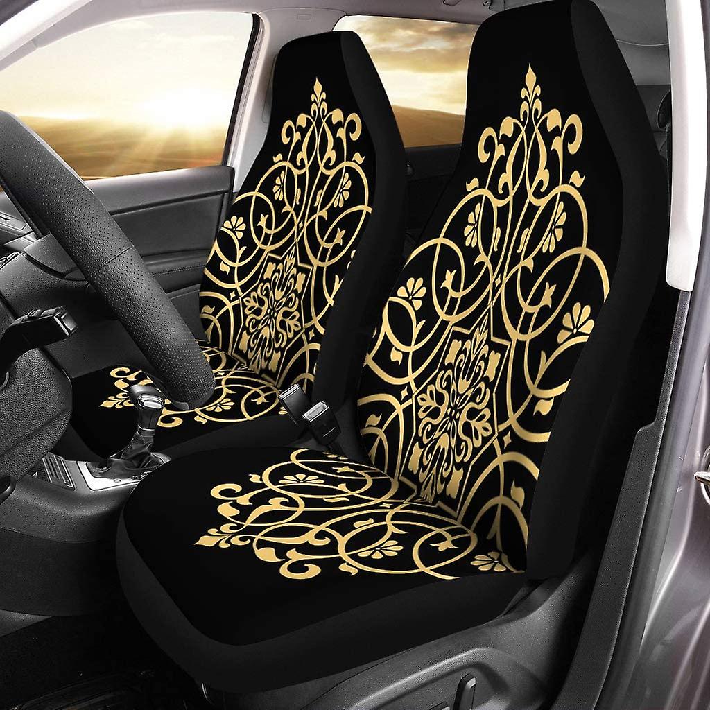 Set Of 2 Car Seat Covers Golden Wrought Iron Flower Universal Auto Front Seats Protector Fits For Car，suv Sedan，truck