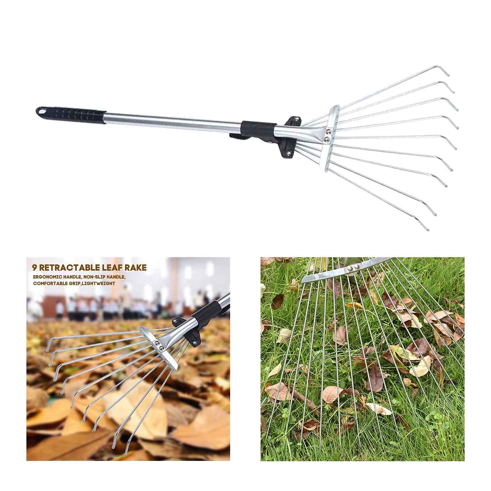 Telescopic Garden Leaf Rake, Lightweight Collect Loose Debris Versatile Collapsible Adjustable Folding Head for Gardening Plants