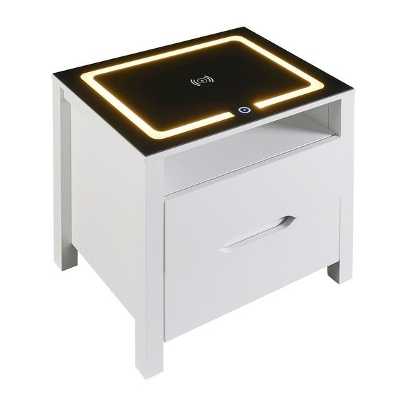 Modern Wooden Storage Nightstand With Wireless Charging And Adjustable LED - - 37388540