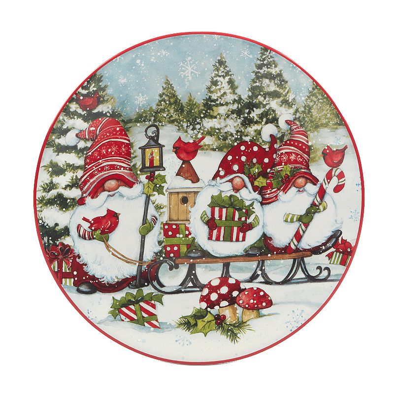 Certified International Set of 4 Christmas Gnomes Dessert Plates