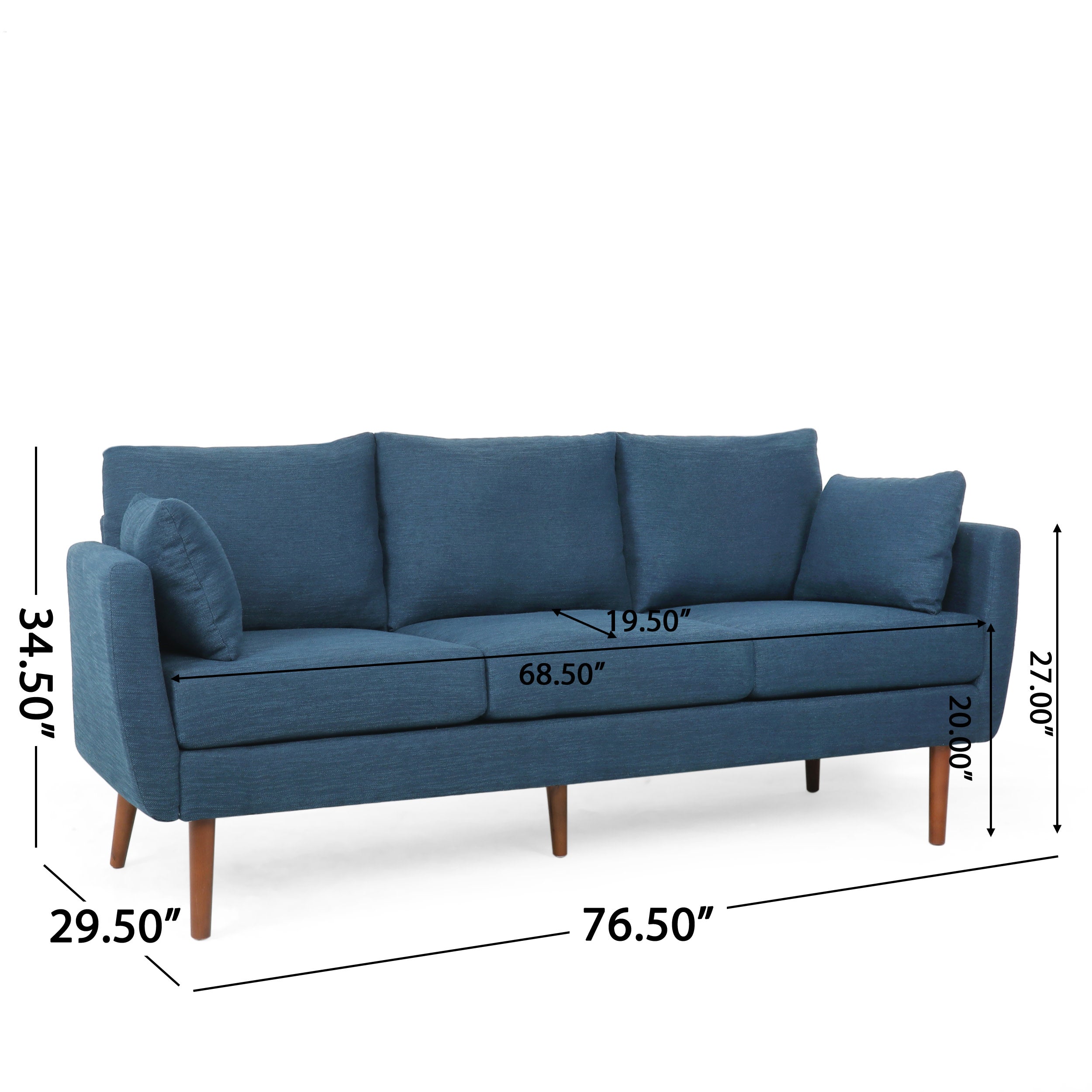 Noble House Marengo Sofa, Navy Blue and Walnut Fabric