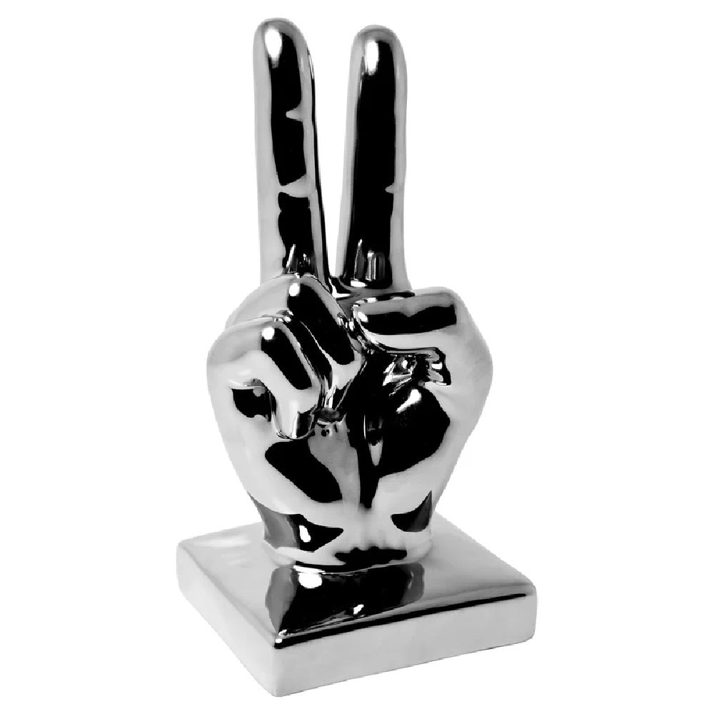 Britalia 880015 Silver Ceramic V for Victory Hand Sign Sculpture 18cm