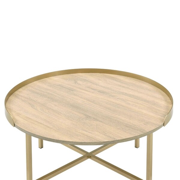 End Table Wooden Coffee Table Round Table Top Oak Table Gold Finish