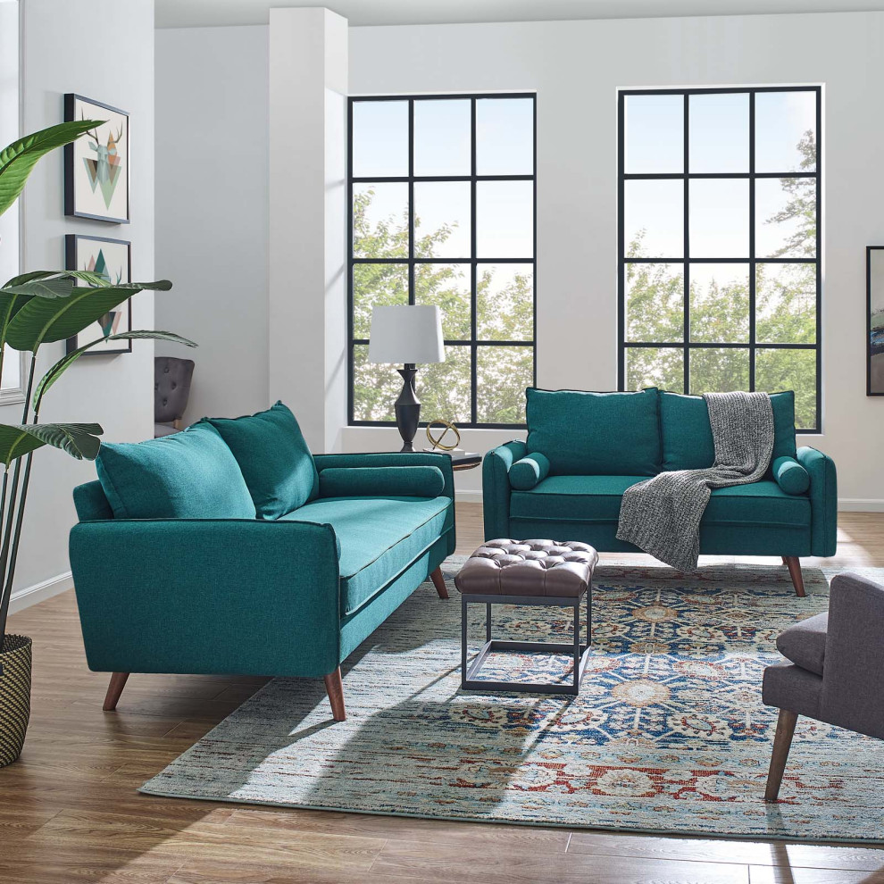 Revive Upholstered Fabric Sofa and Loveseat Set   Teal   Modern   Sectional Sofas   by House Bound  Houzz