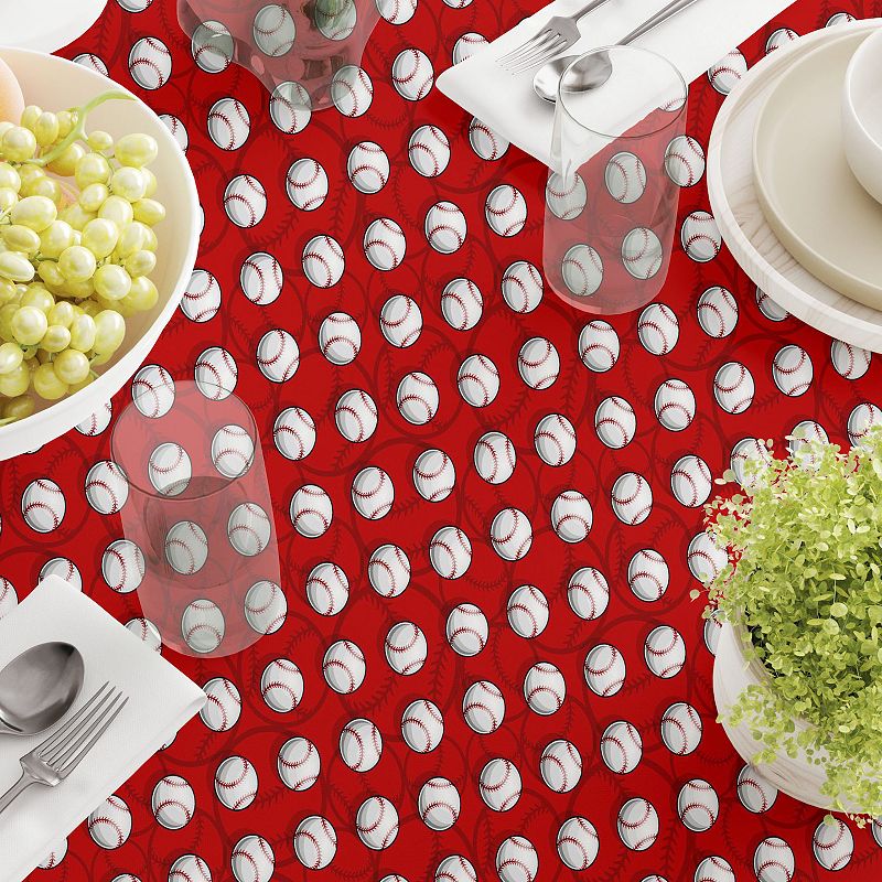 Square Tablecloth， 100% Polyester， 54x54， Baseballs Red