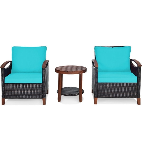 3Piece Patio Rattan Furniture Set with Solid Wood Frame