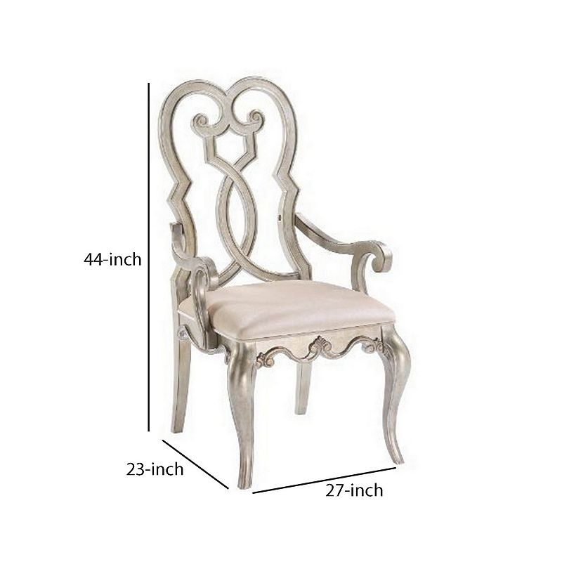 Arm Chair with Open Scrolled Design Back， Set of 2， Champagne Gold