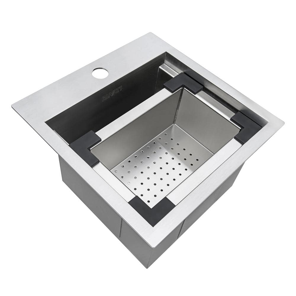 Ruvati 15 in. Single Bowl Workstation Drop-In Marine Grade Stainless Steel Outdoor Sink RVQ5215