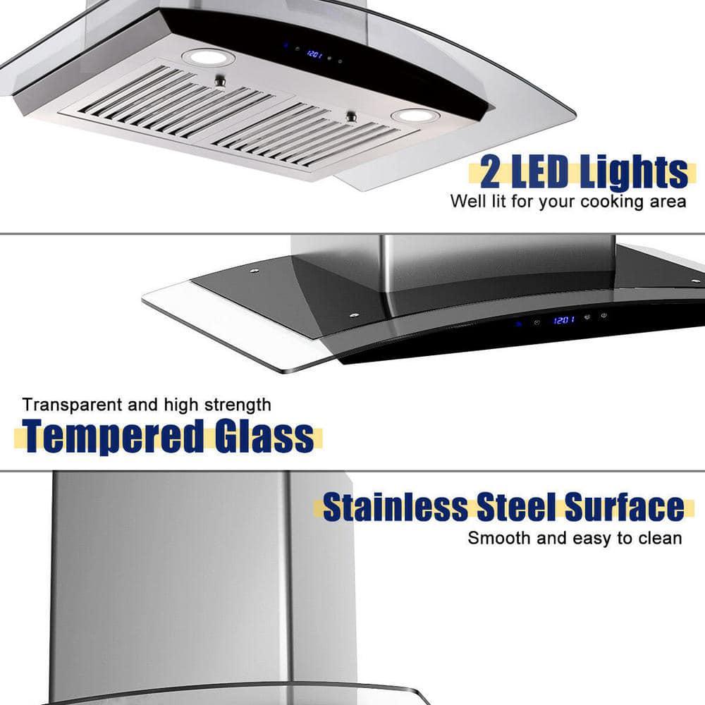 Edendirect 30 in Silver Wall Mounted Ducted Range Hood 700CFM Tempered Glass Touch Panel Control Vented LEDs with light