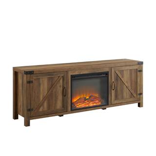 Welwick Designs 70 in. Reclaimed Barnwood Farmhouse Double Barn Door Fireplace TV Stand Fits TVs up to 80 in. HD9176